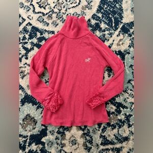 MonnaLisa Fuchsia Turtleneck Sweater with Lace Cuffs